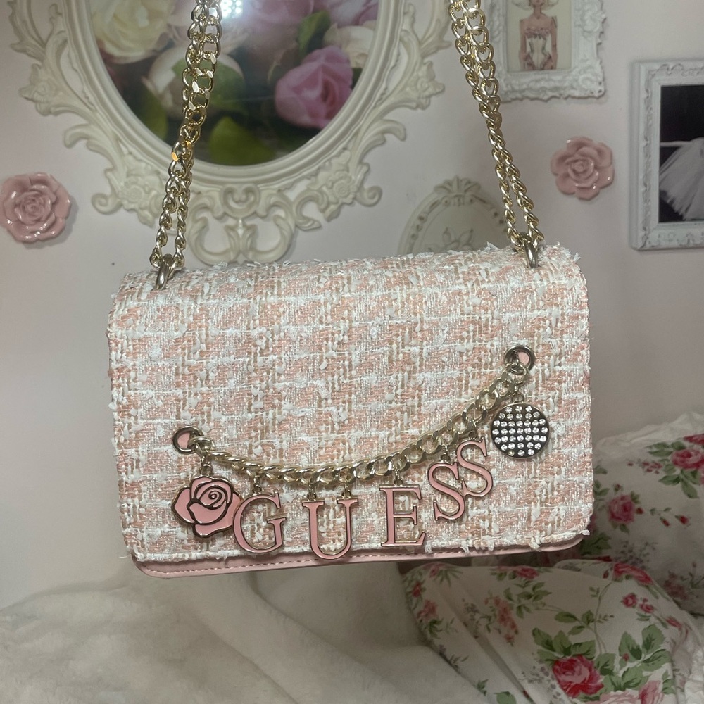 Guess pink tweed shoulder purse